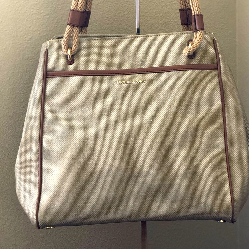 MICHAEL KORS  Talia Large Cotton Canvas Shoulder Grab Bag Beach Tote